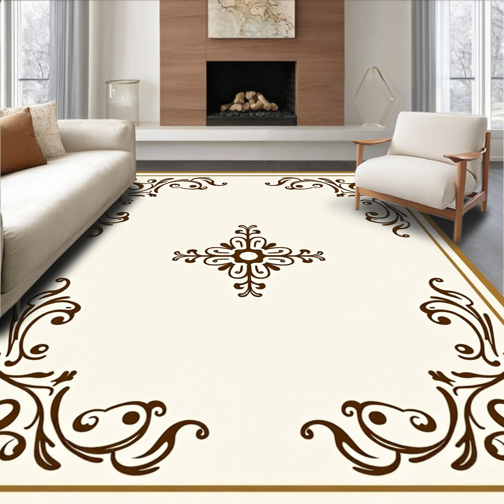 Ornate Scrollwork Accent Design Rug