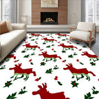Red Reindeer Holly Berry Collage Rug