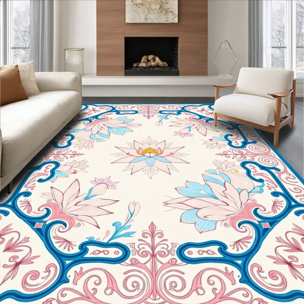 Floral Lotus Border Design Rug
