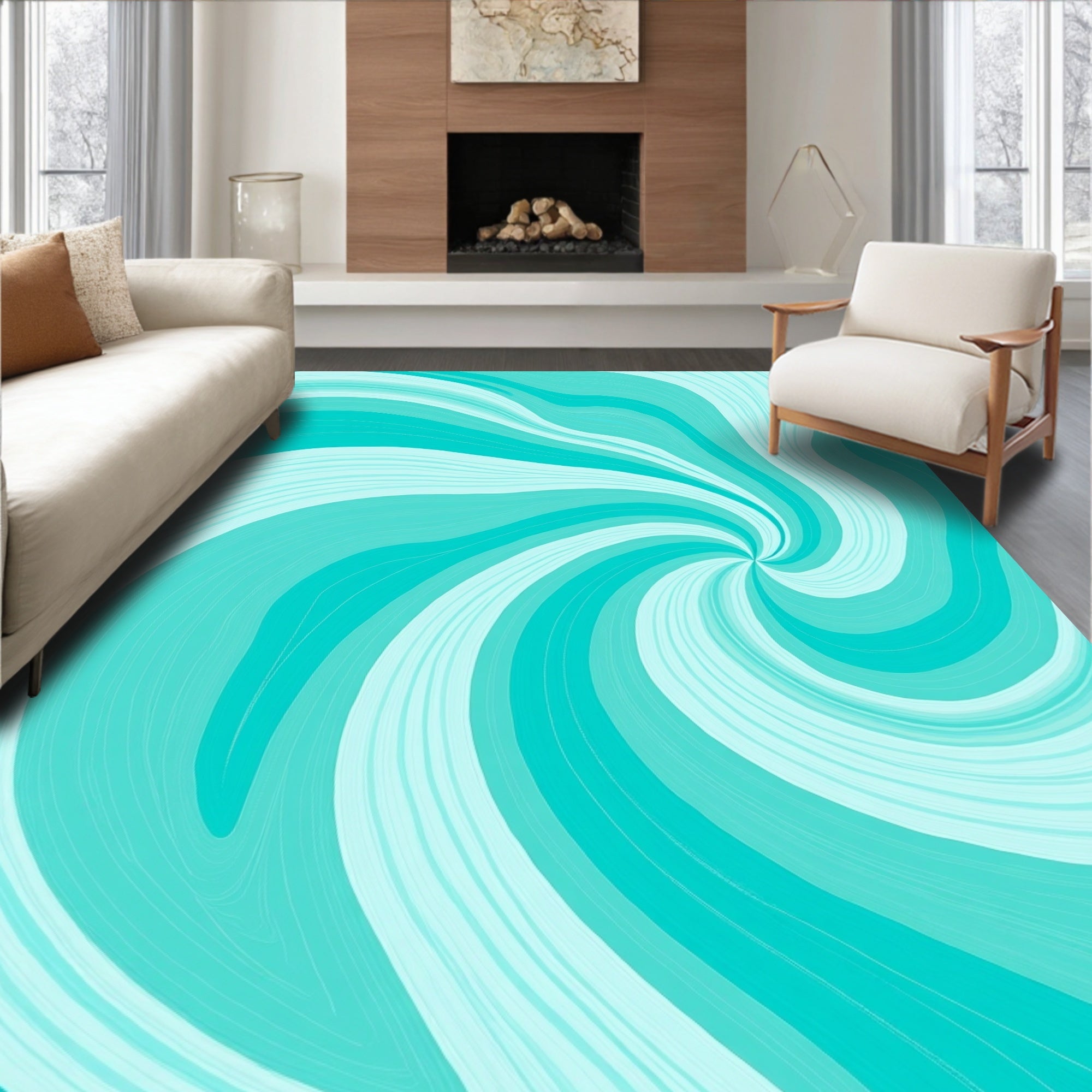 Aqua Swirl Pattern Rug