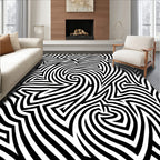 Abstract Swirling Black Geometric Pattern Rug