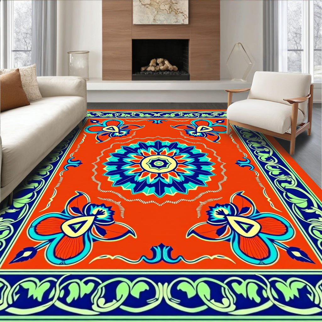 Bold Floral Medallion With Scroll Border Rug