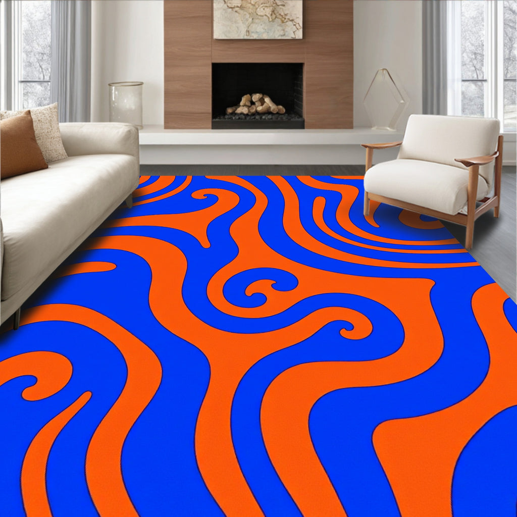 Groovy Swirl Pattern Blue Orange Rug