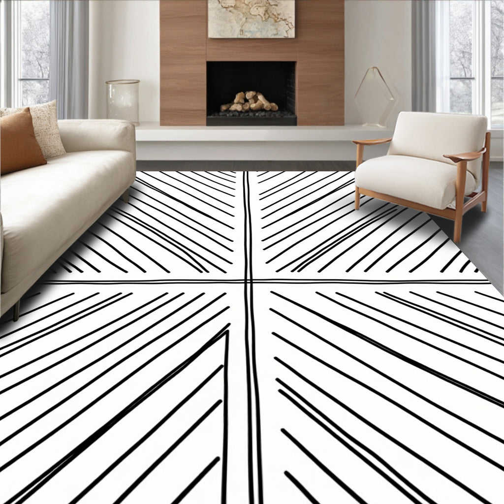 Abstract Black White Diagonal Lines Rug