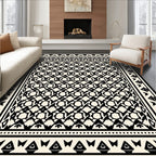 Complex Geometric Black and Cream Pattern Rug