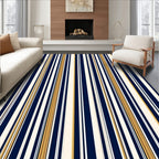 Striped Pattern In Navy Cream Gold Rug