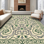 Cream Olive Green Floral Swirl Rug