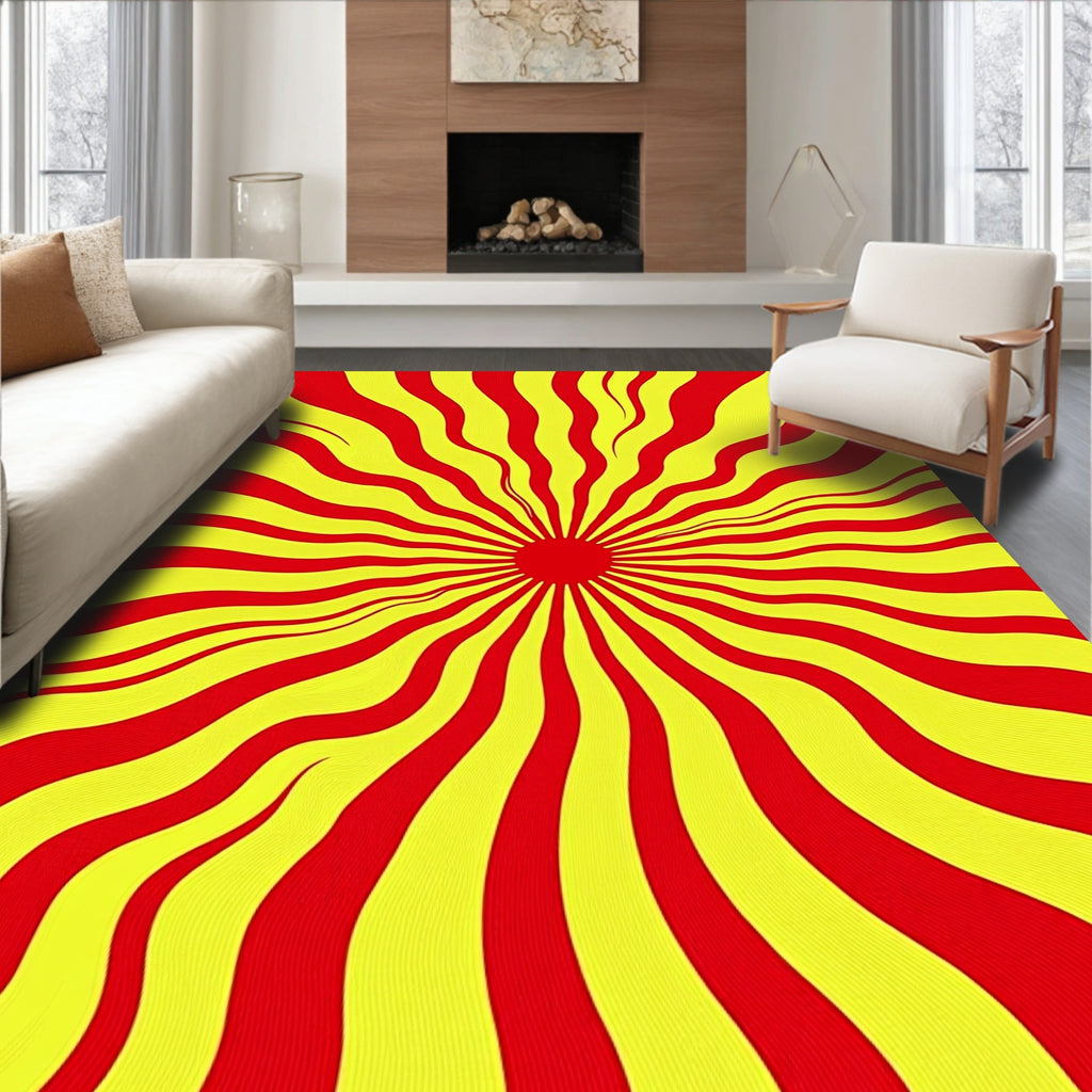 Radiant Wavy Red Yellow Lines Rug