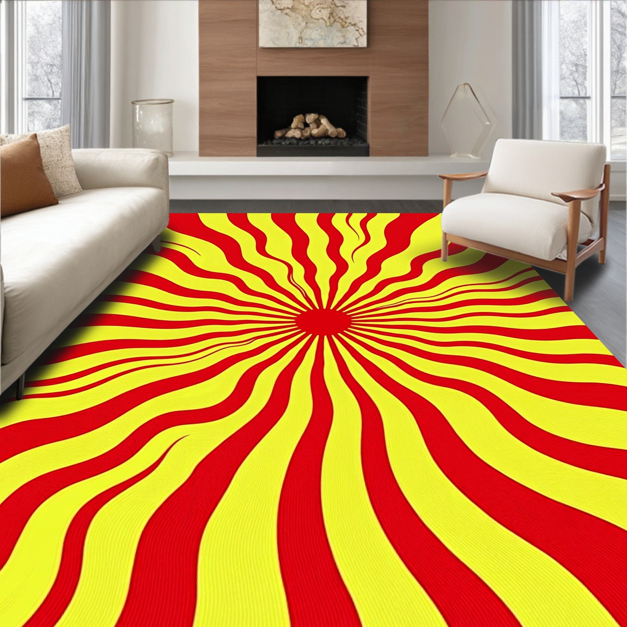 Radiant Wavy Red Yellow Lines Rug
