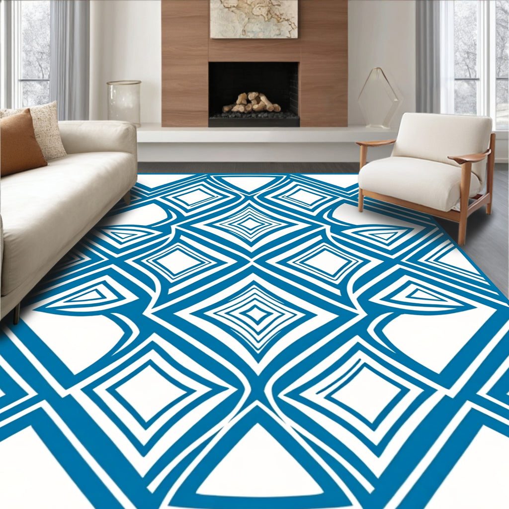 Abstract Blue Diamond Geometric Pattern Rug