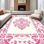 Ornate Pink Damask Border Rug