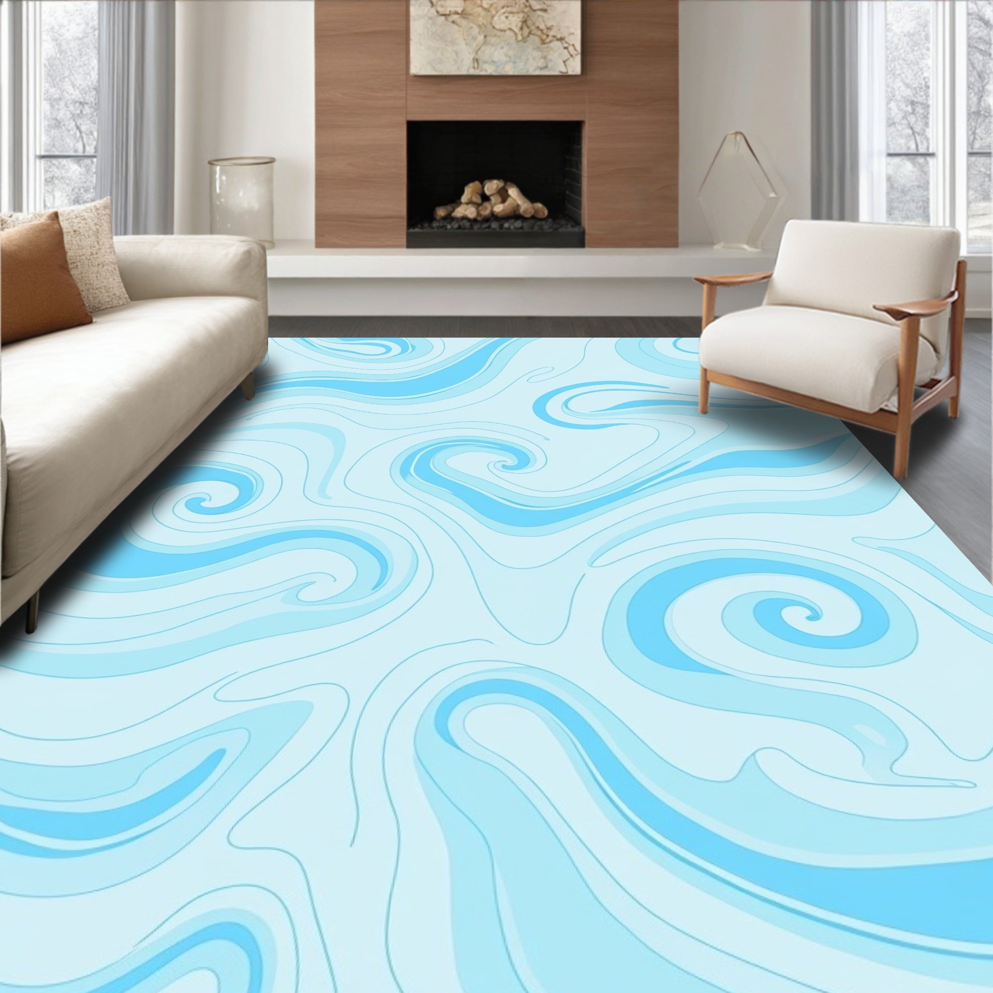 Abstract Swirls Teal Blue Rug