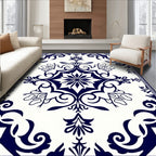 Navy Blue Vintage Floral Pattern Rug