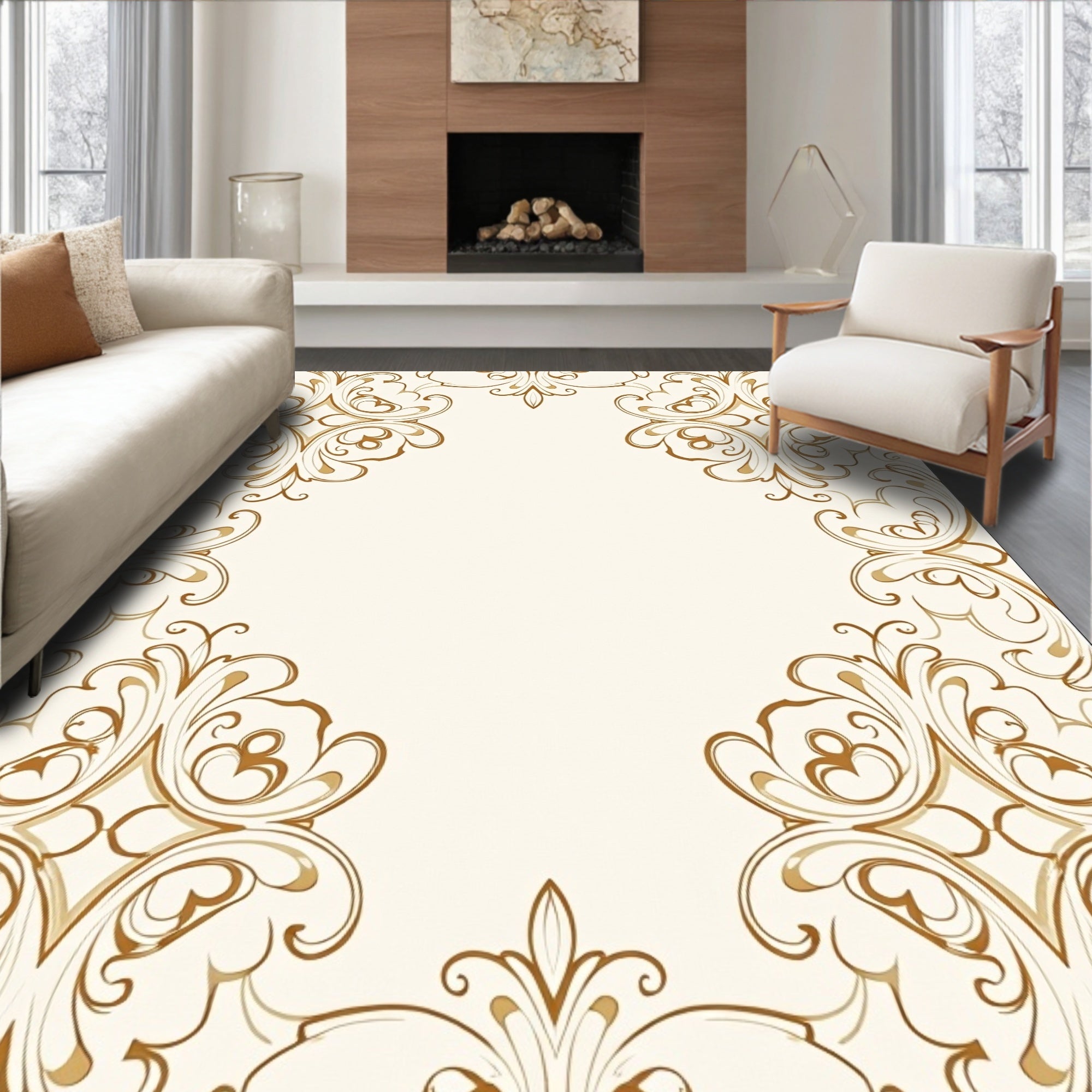 Brown Golden Flourish Pattern Rug