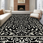 Classic Black White Leaf Pattern Rug