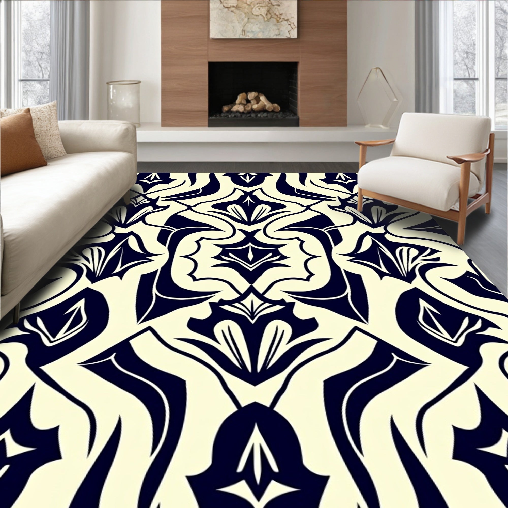 Classic Floral Art Nouveau Pattern Rug