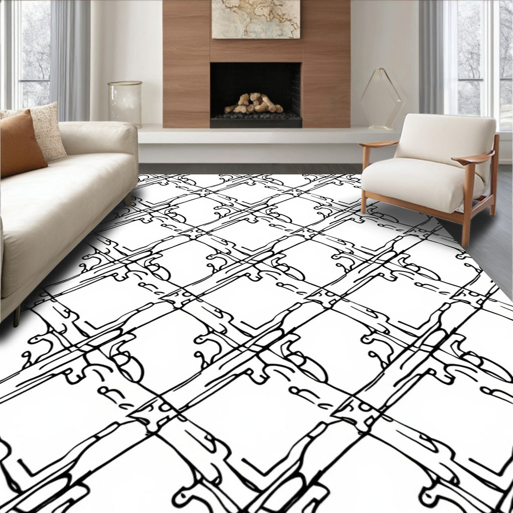 Black White Interlocking Diamond Pattern Rug