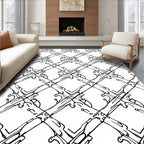Black White Interlocking Diamond Pattern Rug