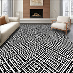 Intricate Black White Geometric Maze Rug