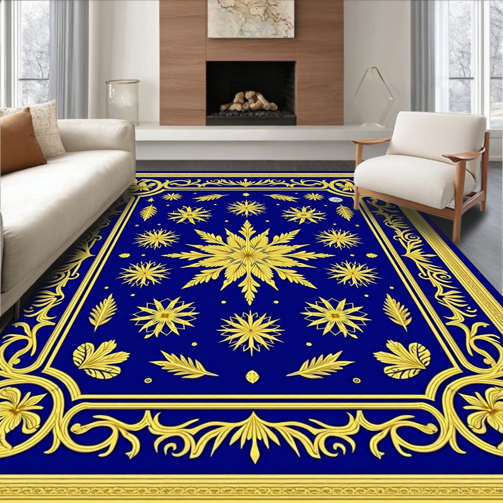Royal Blue and Gold Floral Medallion Rug