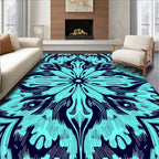 Aqua And Navy Mandala Pattern Rug