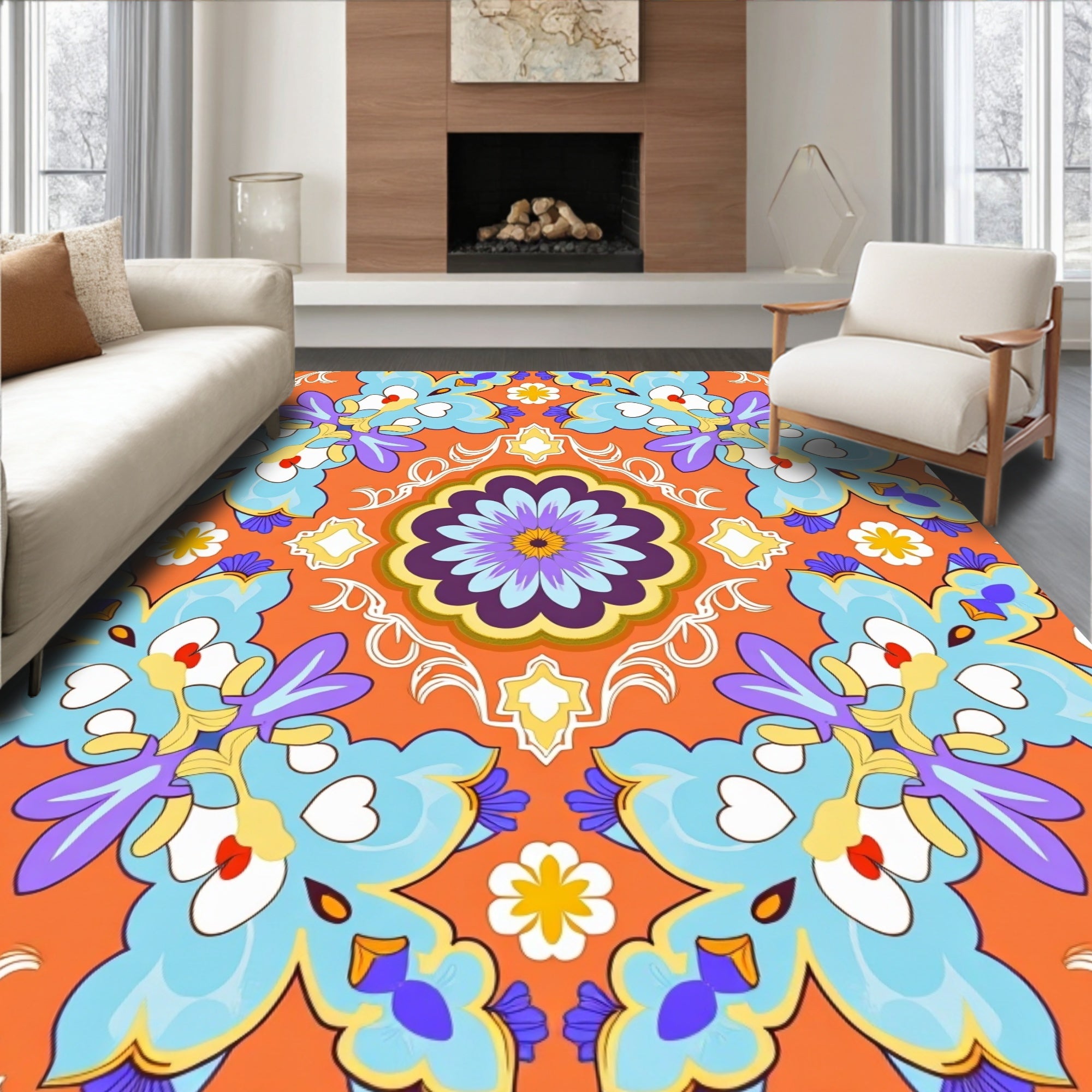 Vibrant Floral Mandala Pattern Rug