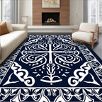 Dark Navy And White Celtic Pattern Rug
