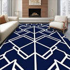 Geometric white lines on navy background Rug