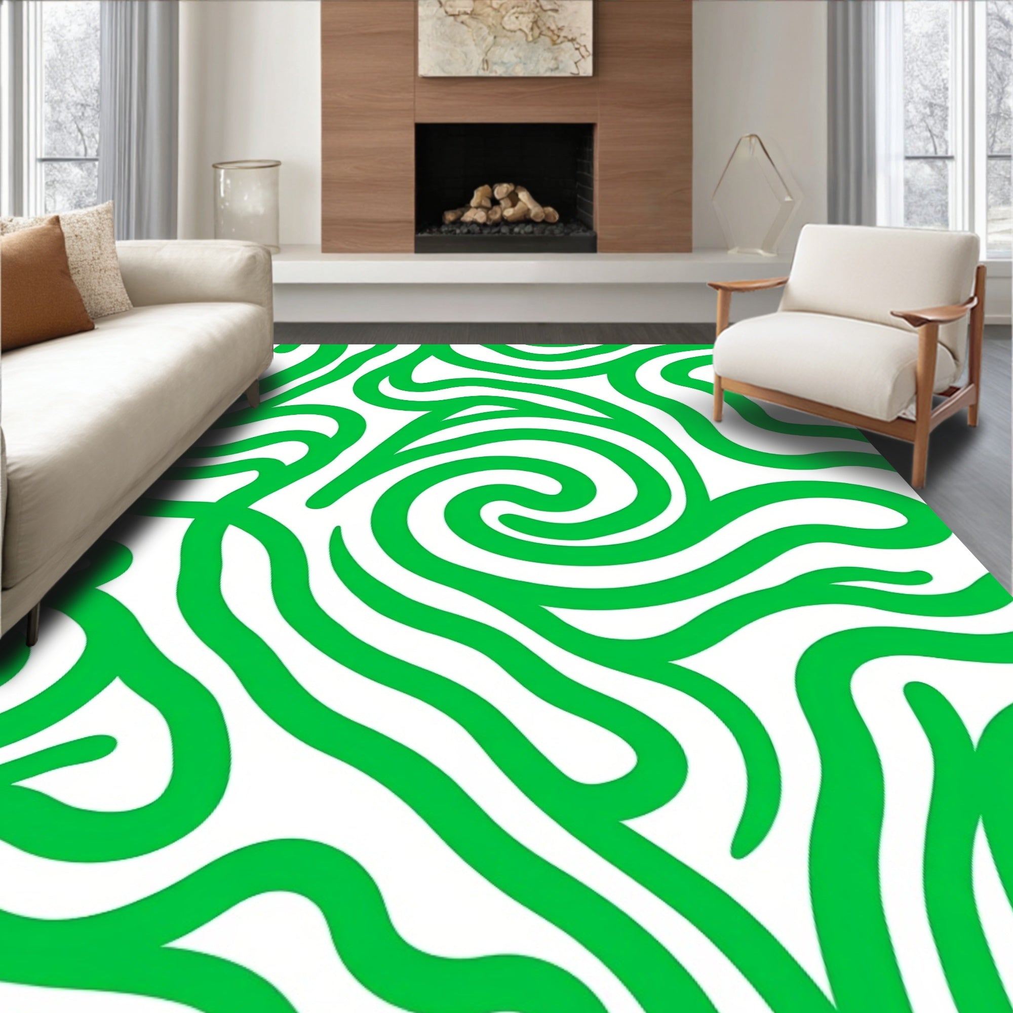 Vibrant Green Swirl Abstract Textile Design Rug