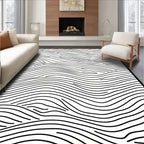 Abstract Black White Wavy Line Design Rug