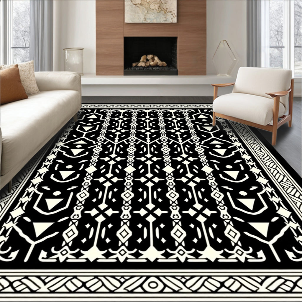 Black White Geometric Statement Rug
