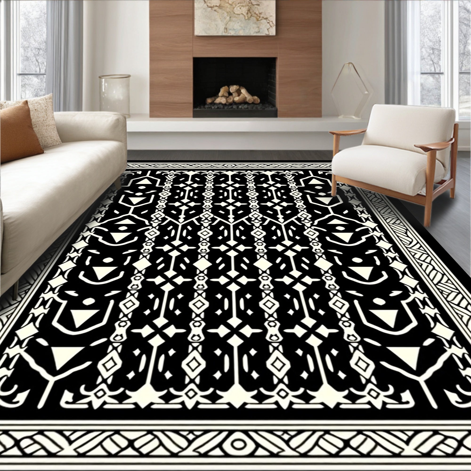 Black White Geometric Statement Rug