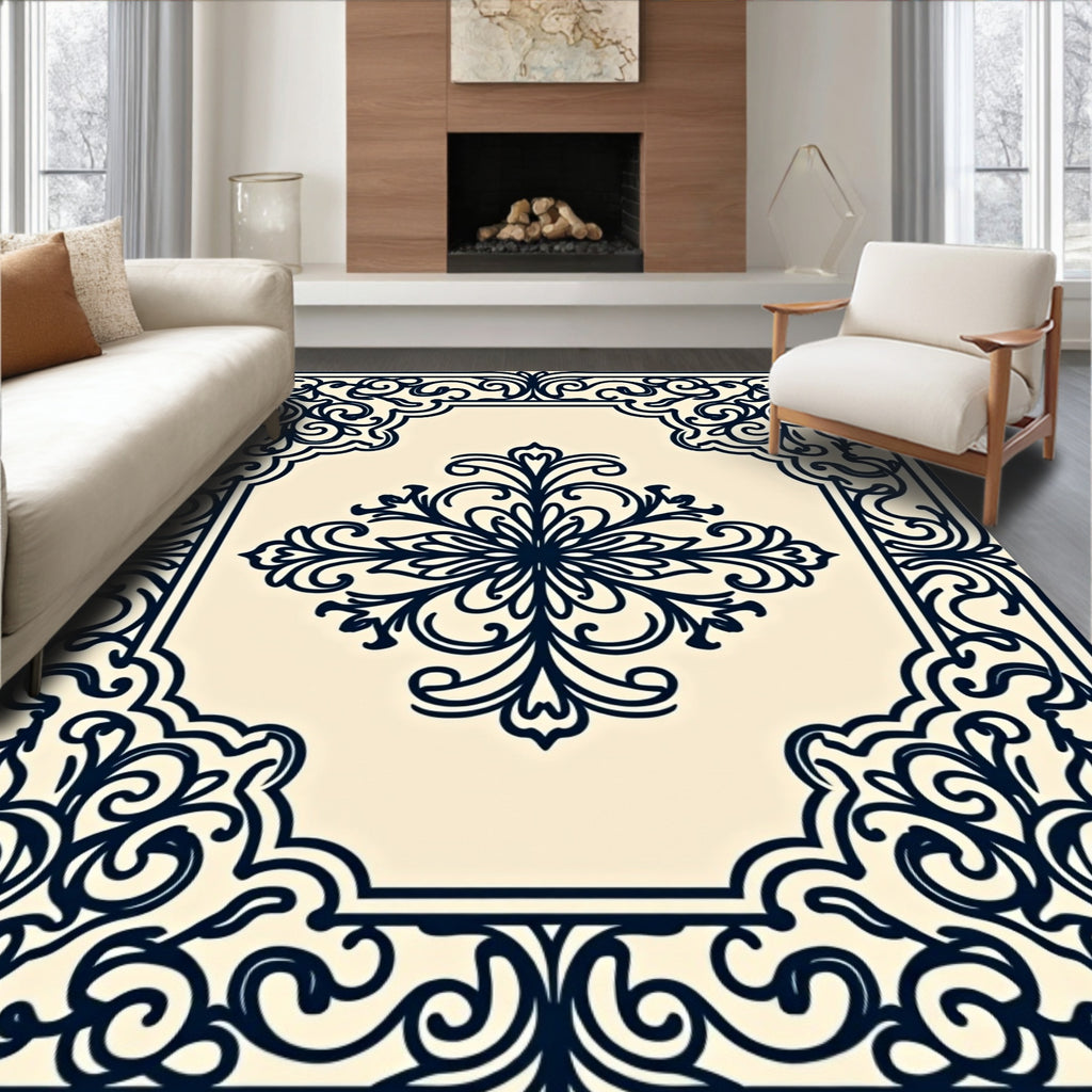 Intricate Floral Scrollwork Patterned Rug