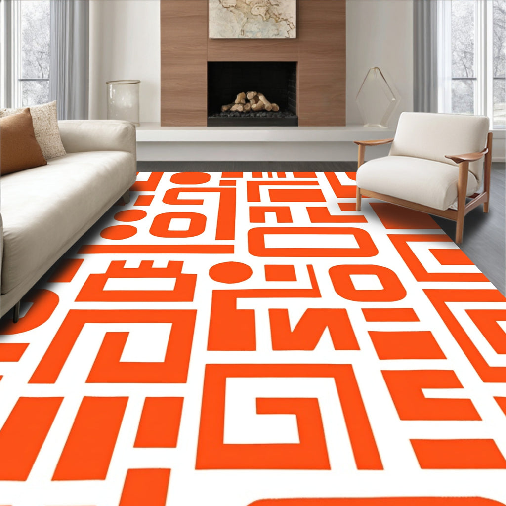 Geometric Abstract Orange Pattern Rug