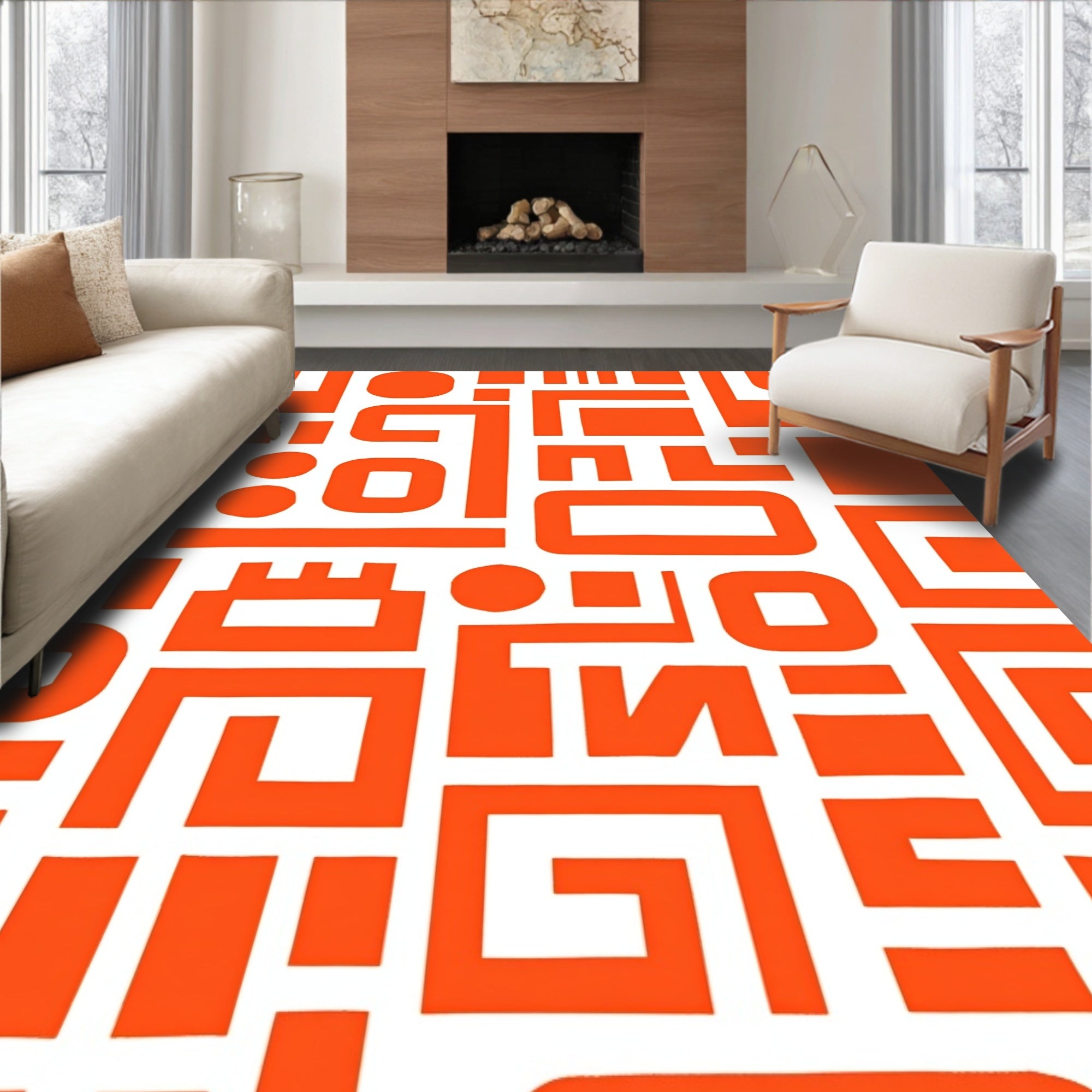 Geometric Abstract Orange Pattern Rug
