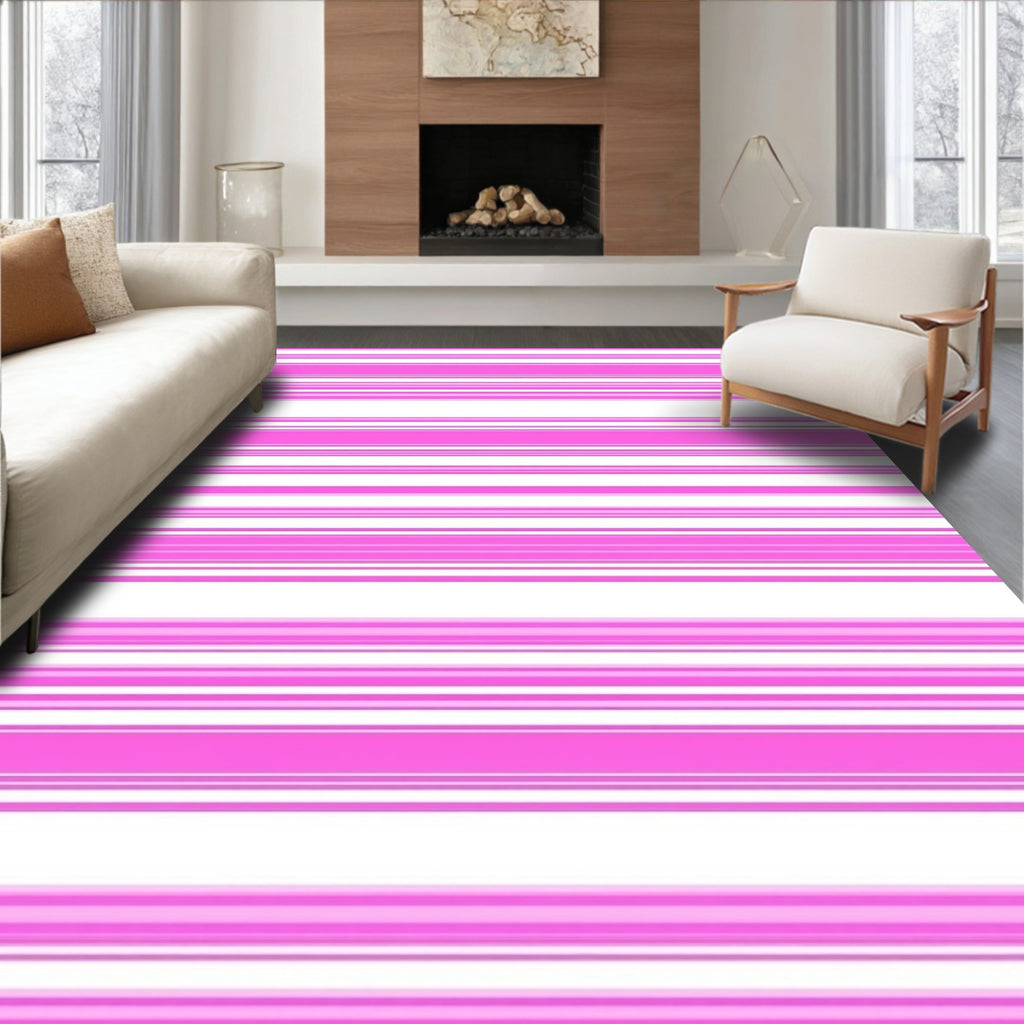 Pink White Wide Stripe Pattern Rug