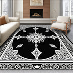 Ornate Black And White Floral Design Rug