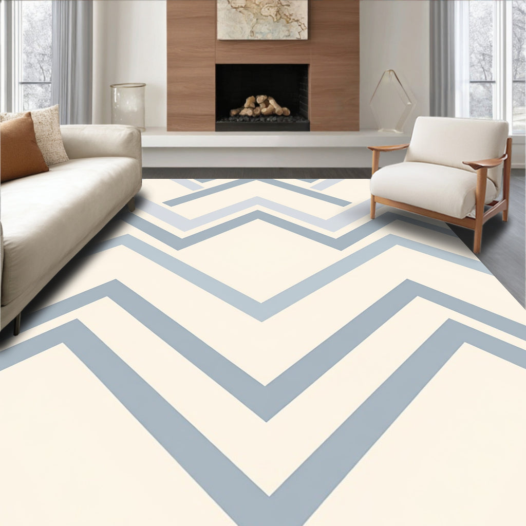 Geometric Chevron Patterned Cool Tones Rug