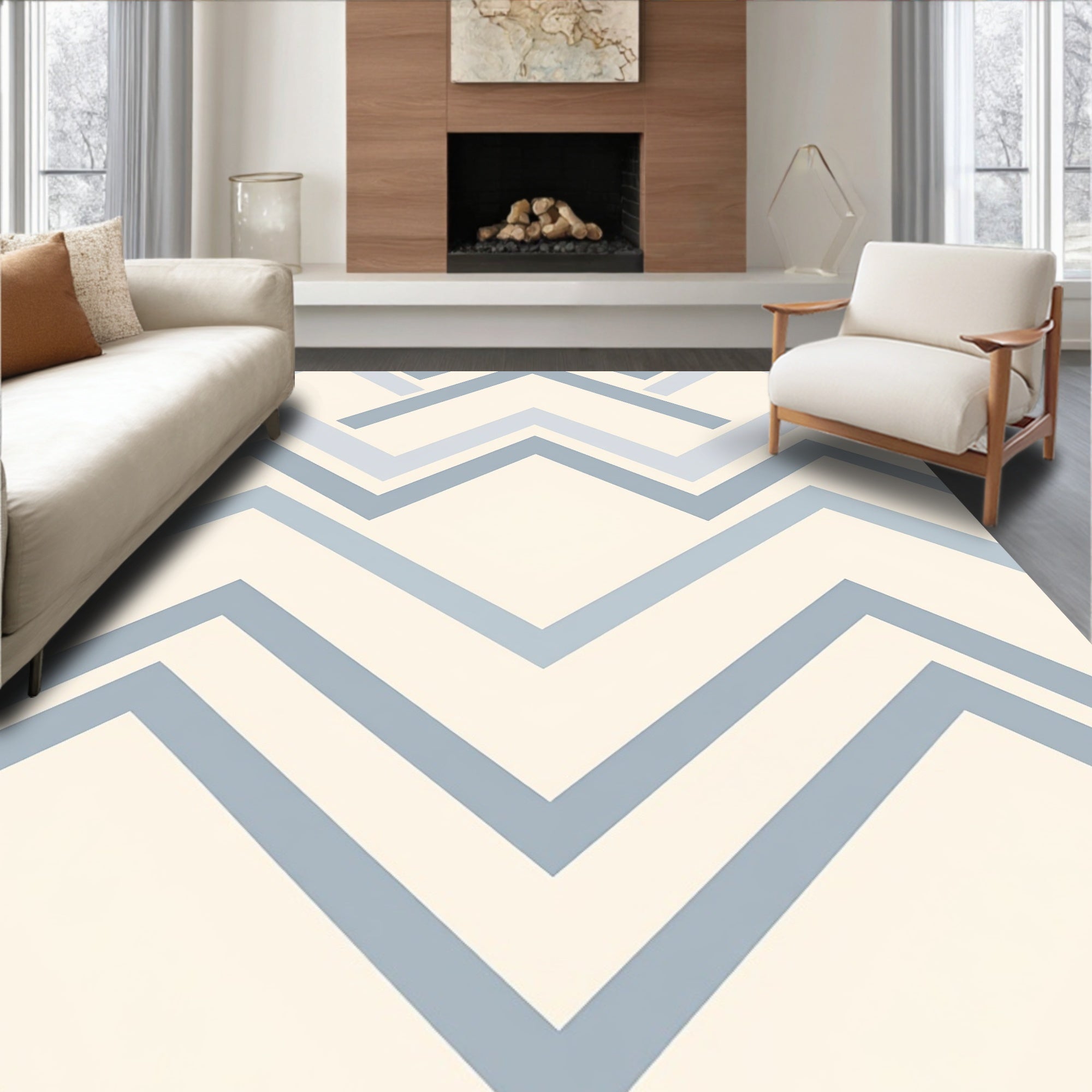 Geometric Chevron Patterned Cool Tones Rug