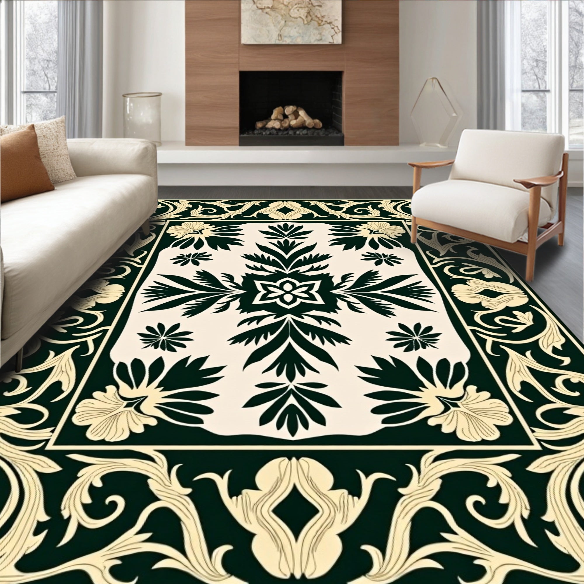 Ornate Floral Border Graphic Design Rug