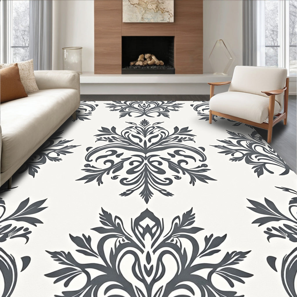 Elegant Floral Scroll Pattern Rug