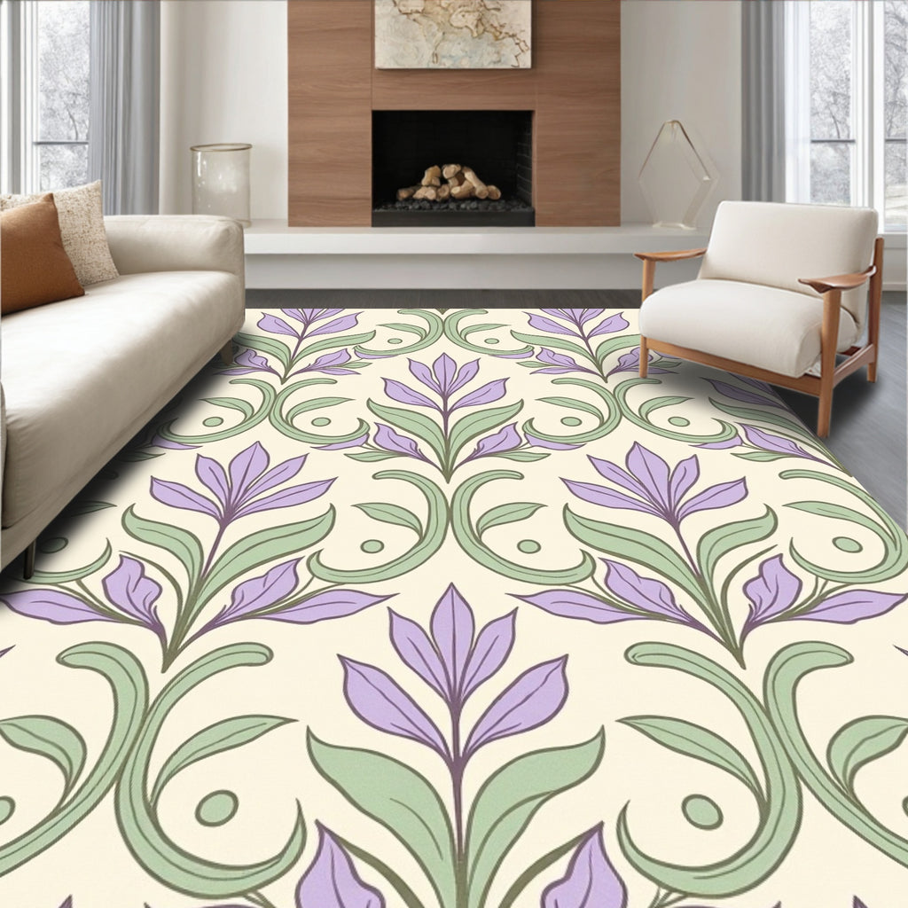 Purple Floral Swirl Pattern Rug