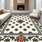 Ornate Floral Border Medallion Design Rug