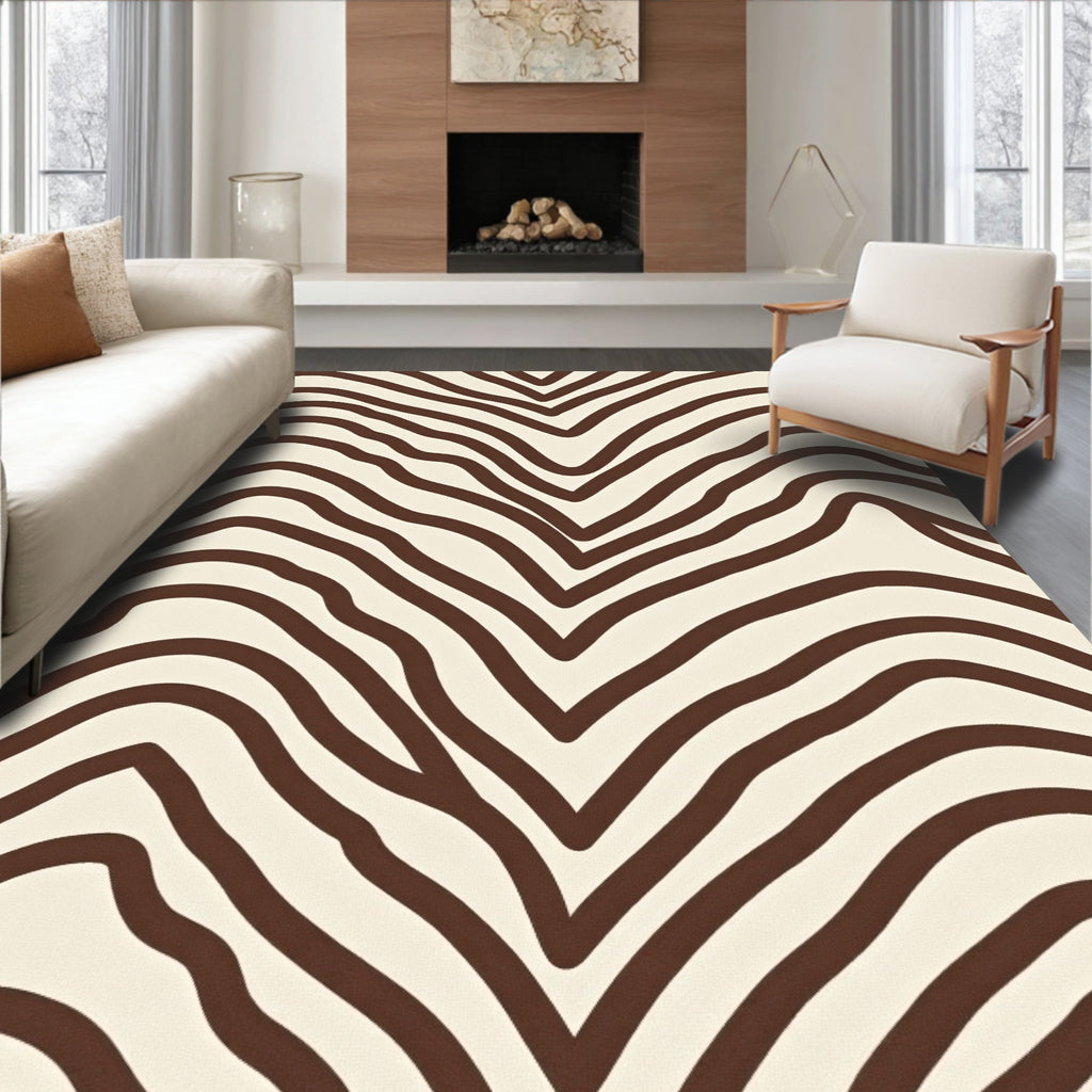 Brown And Cream Zebra Stripe Pattern Rug