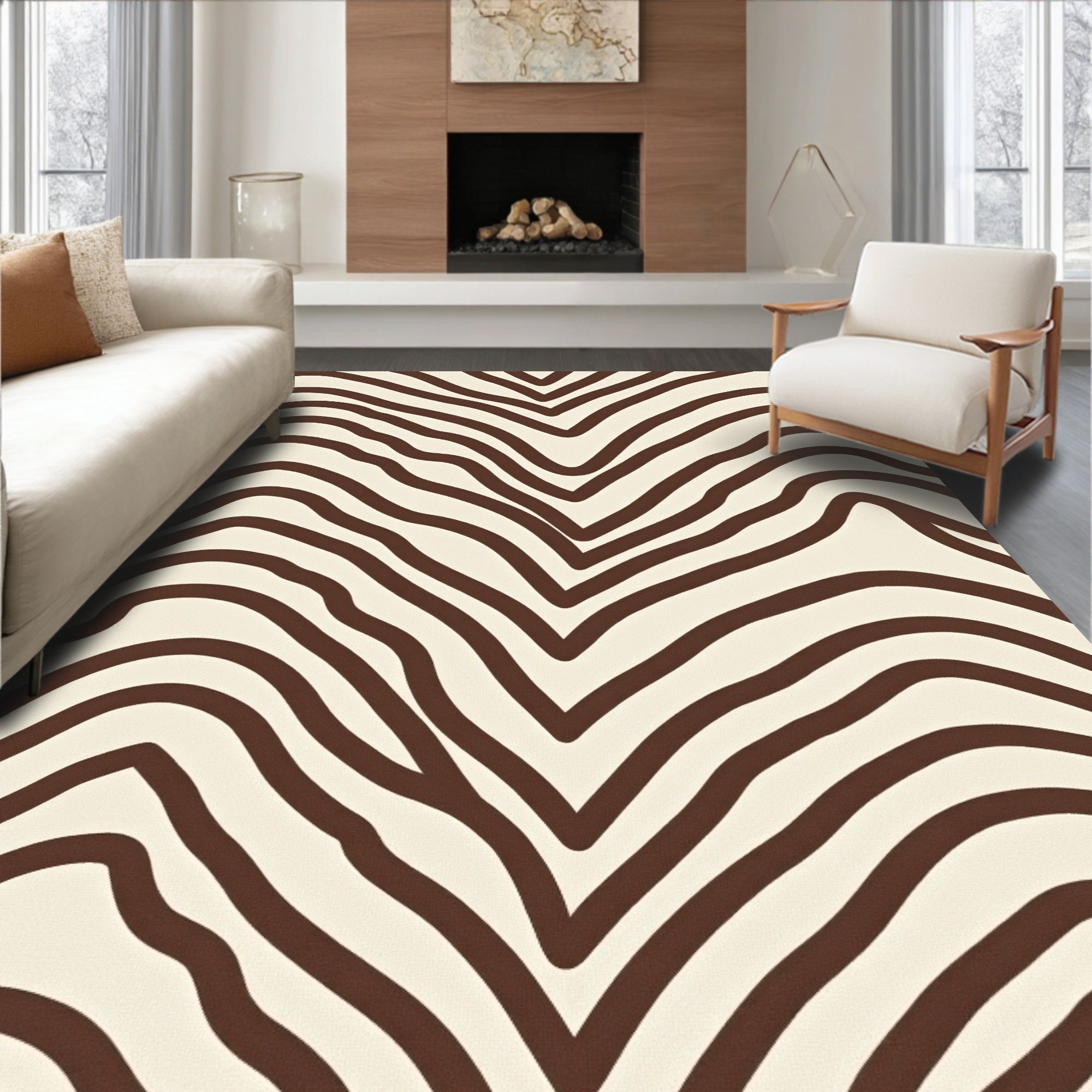 Brown And Cream Zebra Stripe Pattern Rug