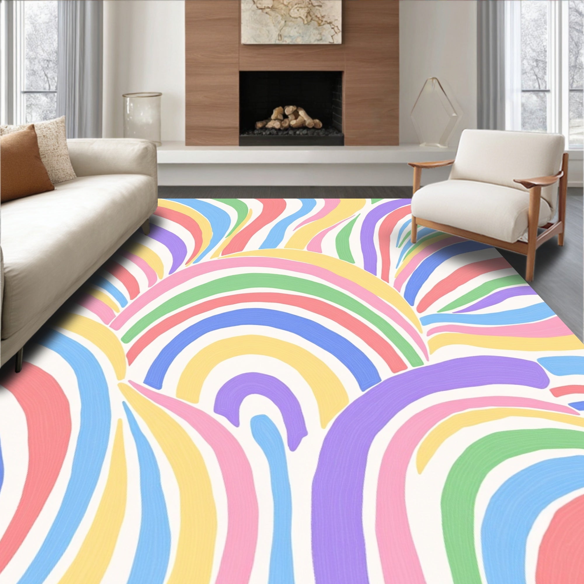 Pastel Swirl Rainbow Abstract Pattern Rug