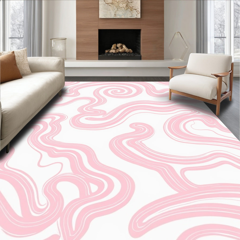 Soft Pink Swirls Abstract Design Rug