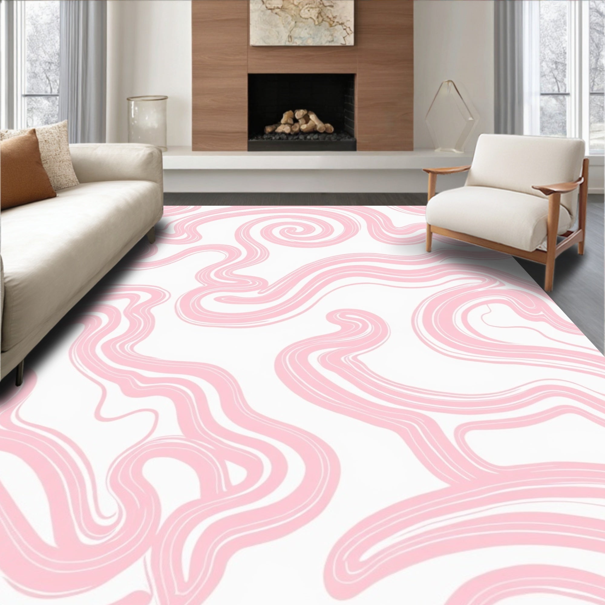 Soft Pink Swirls Abstract Design Rug