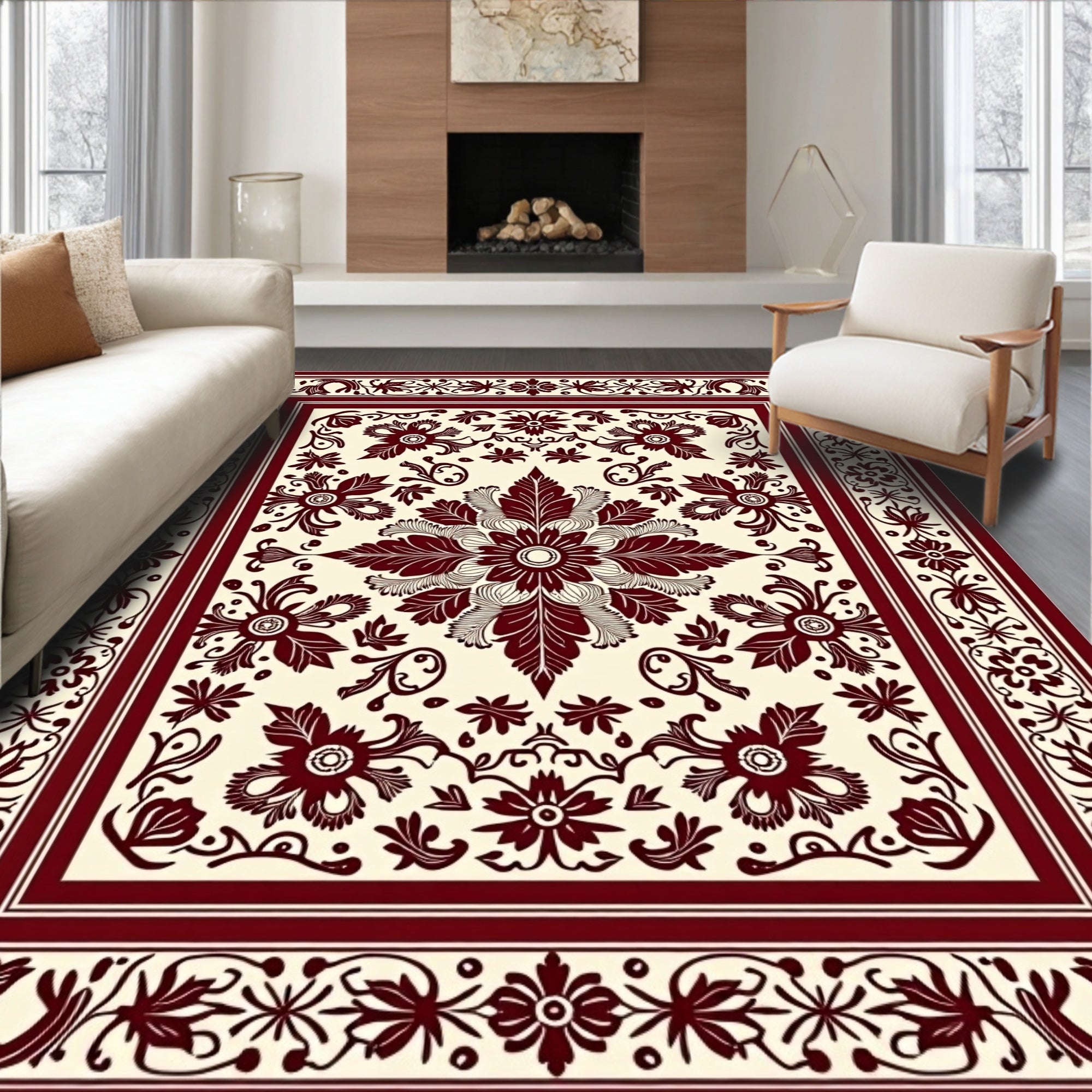 Intricate Floral Burgundy Pattern Rug