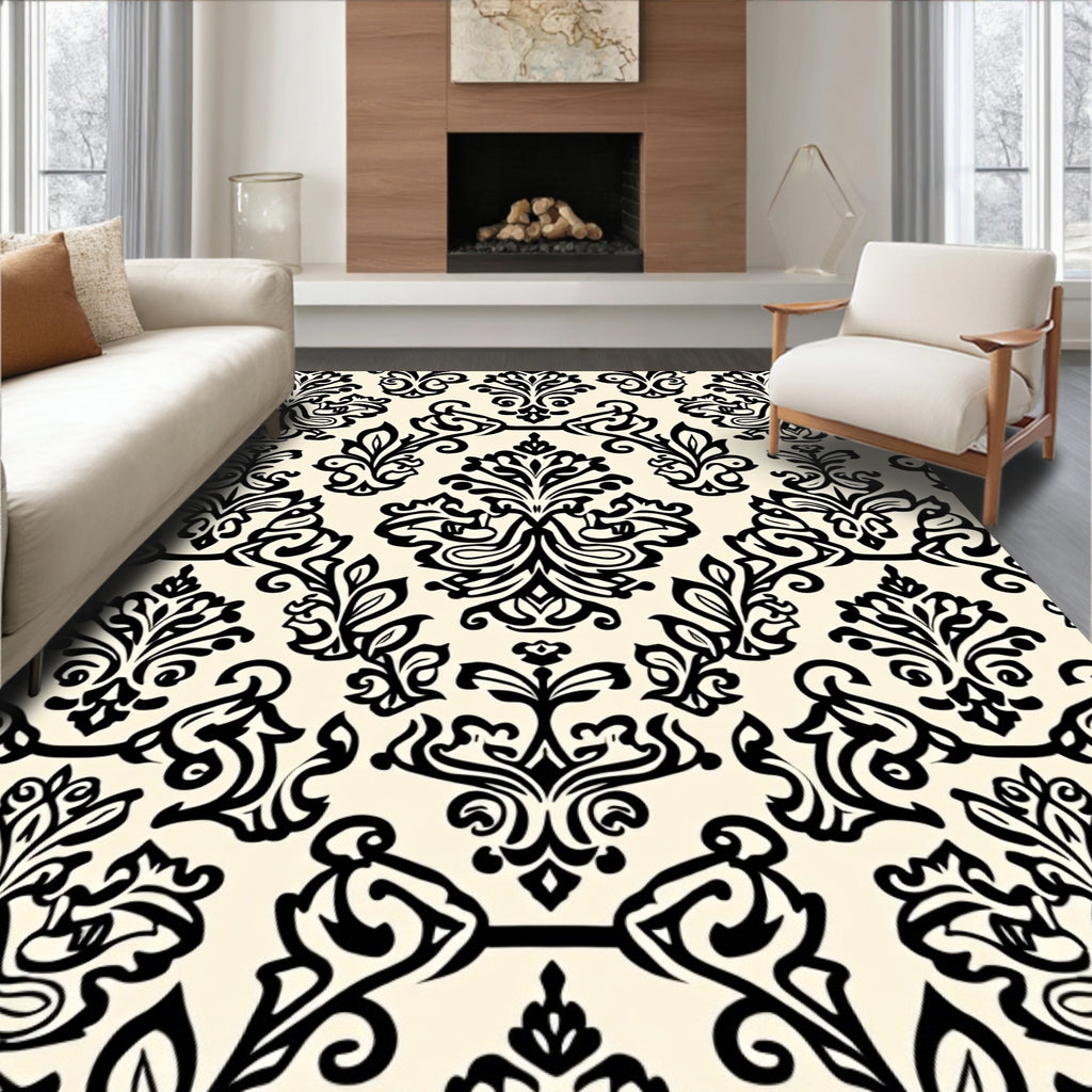 Classic Floral Scroll Design Cream Rug